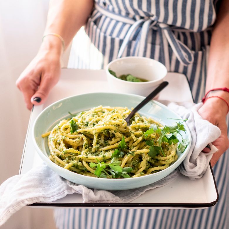 Makaron z pesto z zielonego groszku