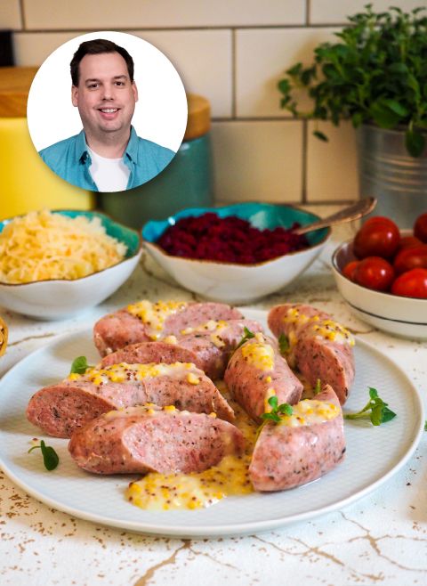 Biała kiełbasa z sosem musztardowym