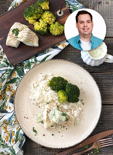 Dorsz na parze w sosie koperkowym