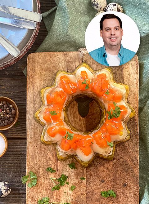 Galareta drobiowa z jajkiem przepiórczym i warzywami