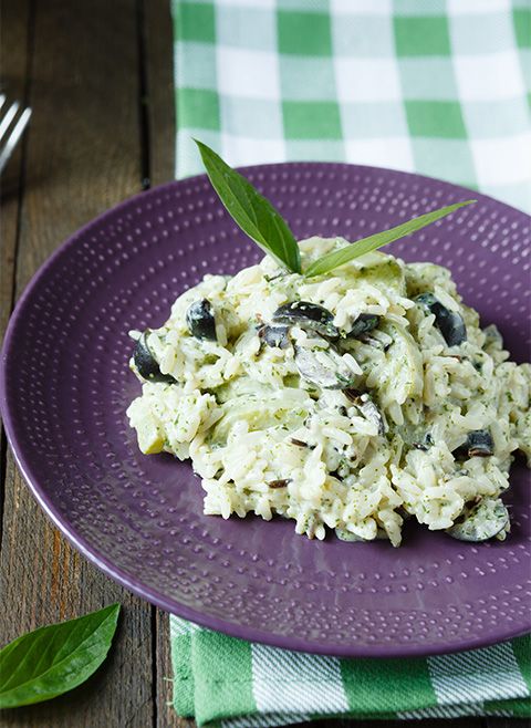 Risotto z bazylią i oliwkami