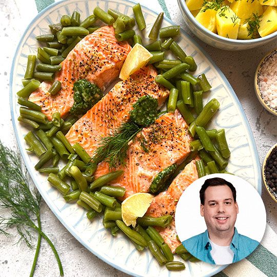 Pstrąg z pary z fasolką