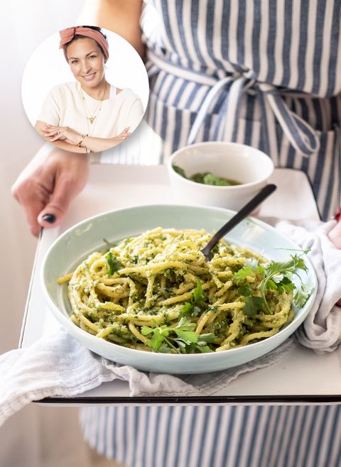 Makaron z pesto z zielonego groszku